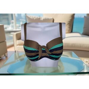 Prima Donna Brown Navy & Green Twist Bikini Top Size 4-6